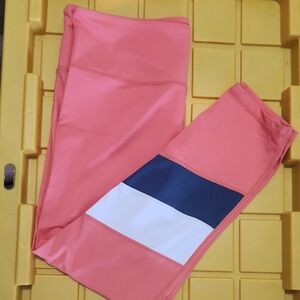 ZYIA Coral Leggings with Navy and White Accents